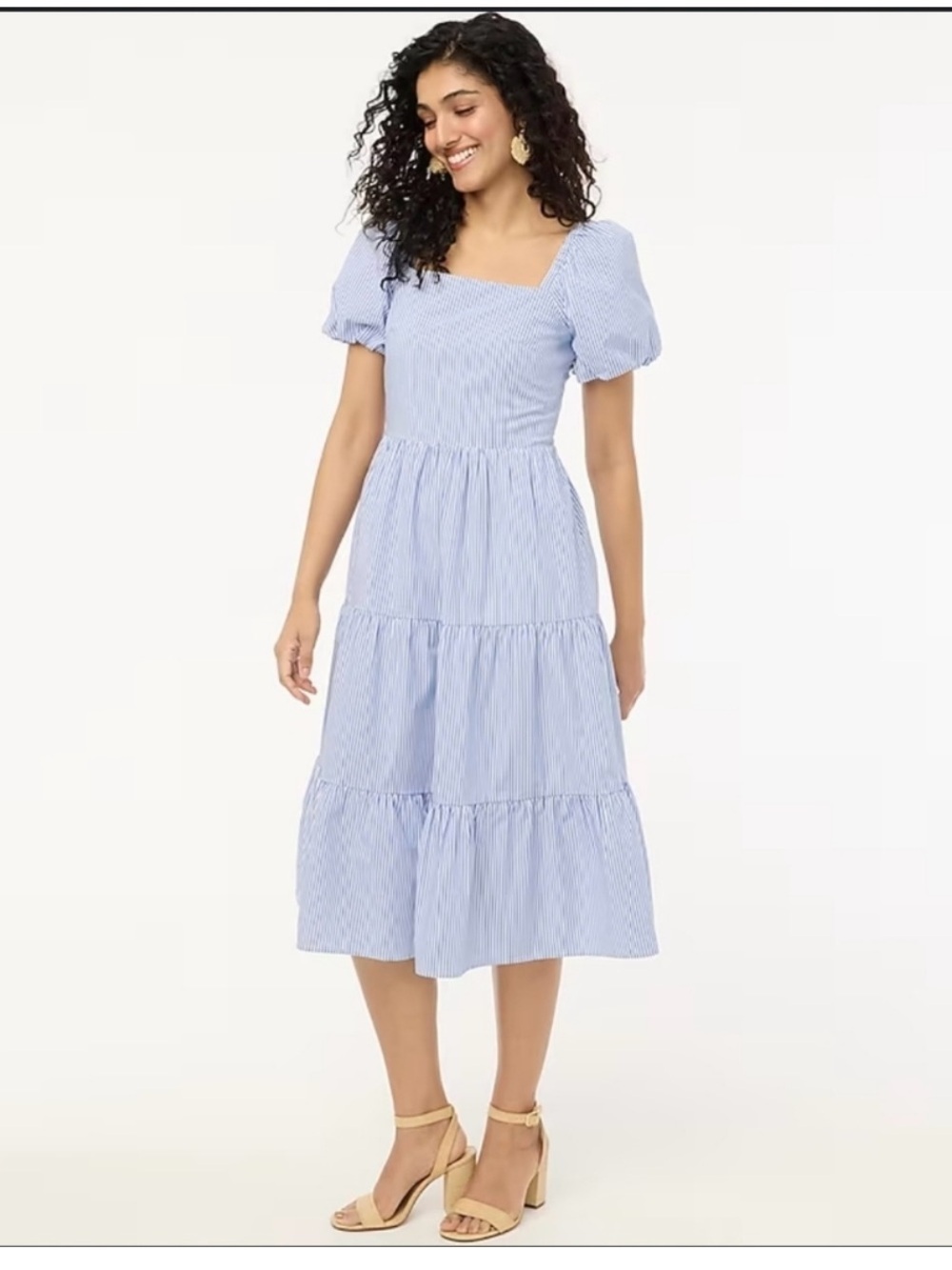 J.Crew Light Blue Stripe Square-Neck Midi Dress Size: 6